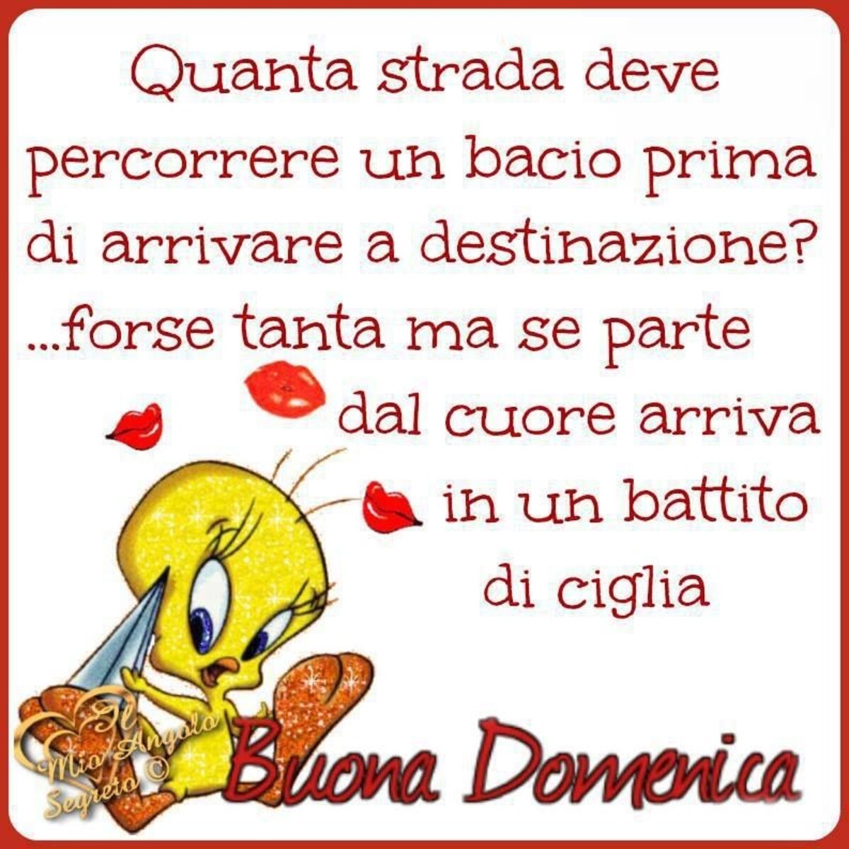 Quanta strada deve percorrere un bacio prima di arrivare a destinazione? forse tanta ma se parte dal cuore arriva in un battito di ciglia! Buona domenica